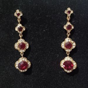 GALLERY DESIGN Gold-Toned Red & Crystal Rhinestone Dangle Earrings
